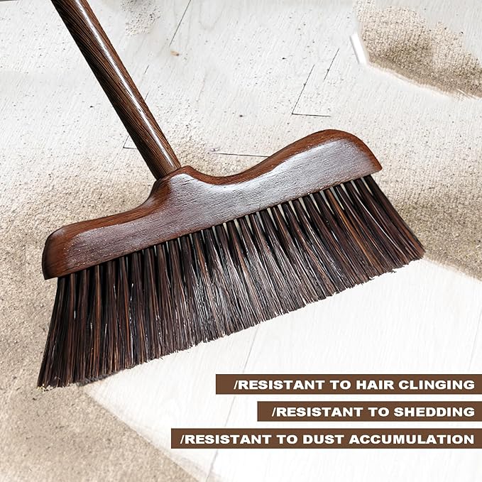 Wood Broom with Long Handle Soft Bristle Sweeper Broom Indoor Hand Brooms for Home Kitchen Office Pet Hair Removal