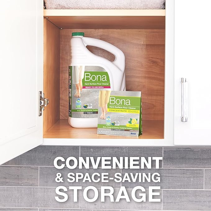 Bona Multi-Surface Floor Cleaner Concentrate, Lemon Mint Scent, 1 fl oz, Pack of 4 (Makes 128 fl oz) Spray Mop and Spray Bottle Refill – For Use on Stone, Tile, Laminate, and Vinyl Floors