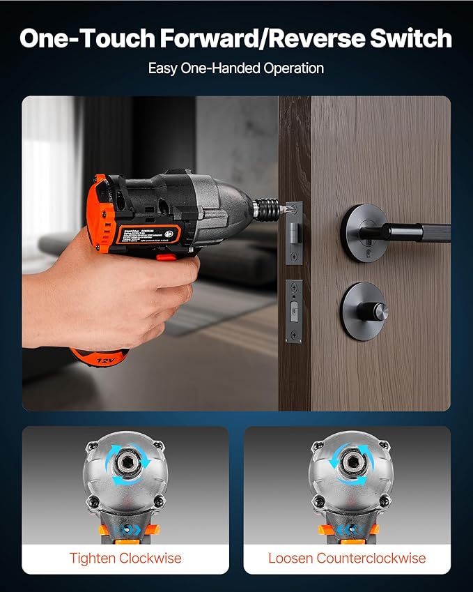 VEVOR Impact Driver, 1/4 Inch, 3000 RPM Max Speed, 12 V Brushless Motor, Electric Cordless Impact Driver Kit with Battery and Charger, 20 Bits, LED Work Light, for Furniture, Electrical, Home Repairs