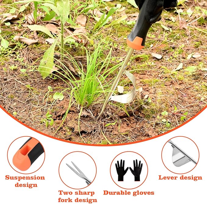 Hand Weeder Tool - V-Shaped Stainless Durable Unique Lever Design Weed Puller Tool with Anti-Slip Rubberized Handle for Effortless Dandelion Their Roots & Weed Removal.