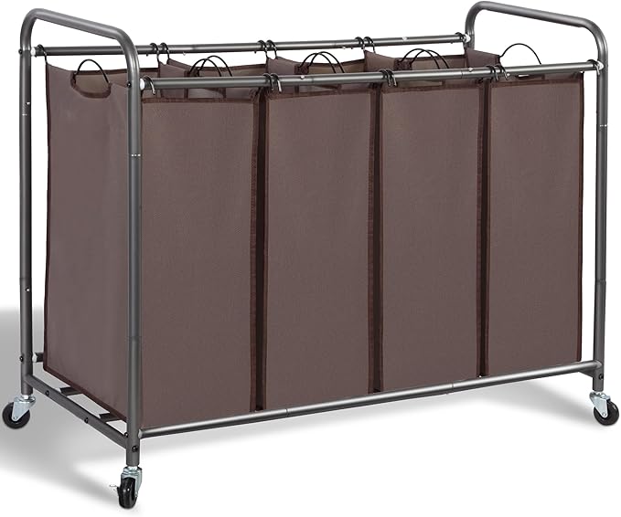 STORAGE MANIAC Laundry Sorter, 4 Section, Laundry Hamper with Wheels, Eco-friendly, Portable, Removable, Waterproof, Brown
