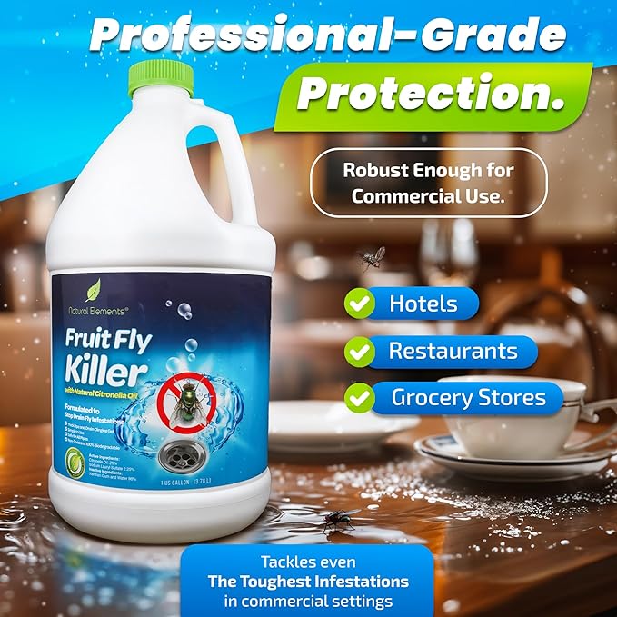 Natural Elements Fruit Fly Killer | Drain Flies, Gnats, Flying Ants | Home & Commercial Use | Non-Toxic Gel Formula | 1 Gallon | 128 Fl Oz