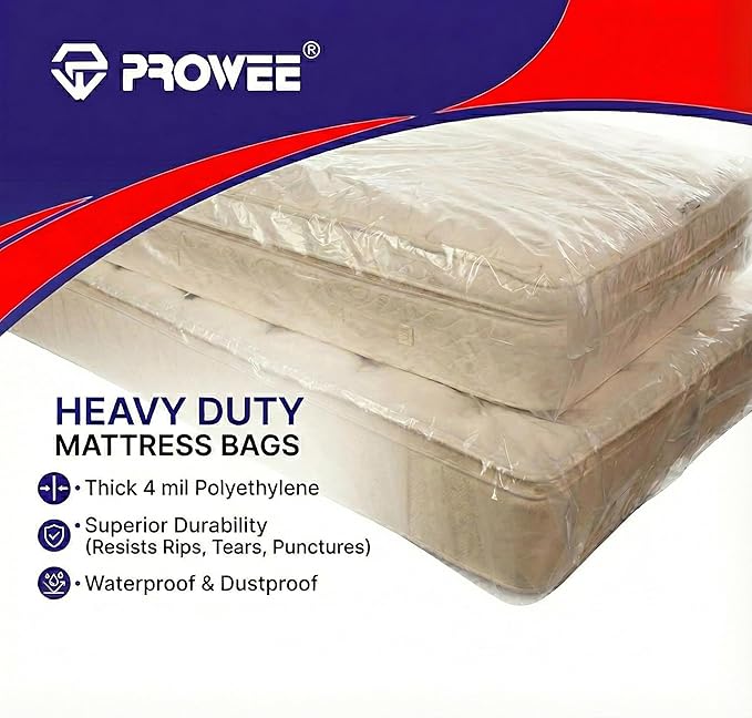 2 PK 4Mil Heavy Duty Full/Twin XL/Twin Mattress Bags for Moving,Clear Plastic Mattress Bags for Storage, Full/Twin Mattress Cover for Moving