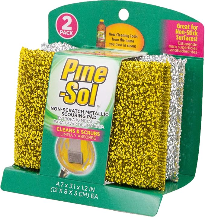 Pine-Sol Non-Scratch Scouring Pads – Pack of 2, Metallic Household Cleaning Scrubbers, Safe with Nonstick Cookware