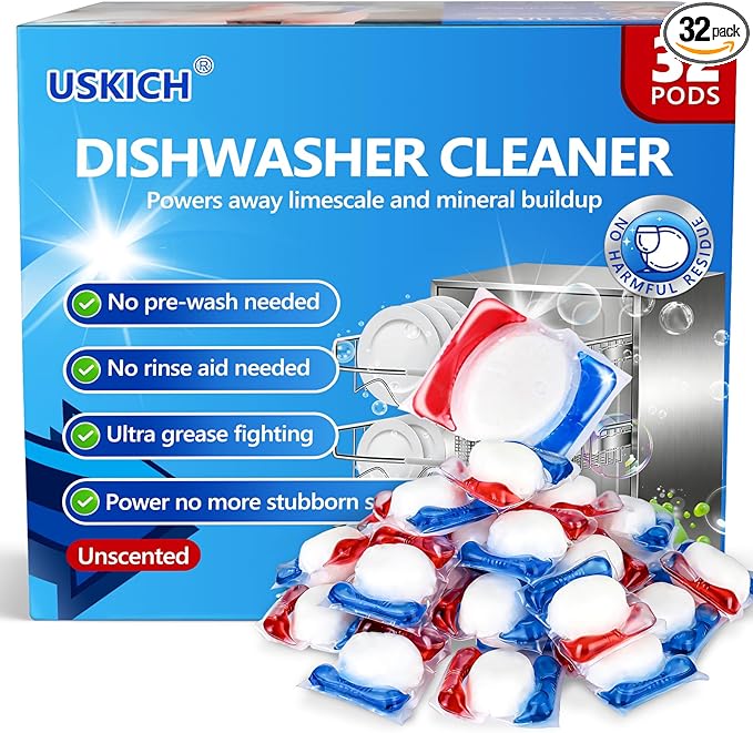 32 Count Dishwasher Pods, No Pre-Rinse Dishwasher Detergent Soap On Stain and Grease, Leaving a Virtually Spotless Shine,Dishwasher Detergent for Deep Cleaning