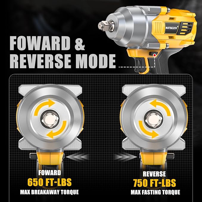 Impact Wrench Compatible with DeWalt 20V Battery: 1/2 Inch Hog Ring Impact Driver - 1000N.m(750ft-lbs) Cordless Impact Gun - Brushless Motor with LED Light And Blet Clip - Tool Only