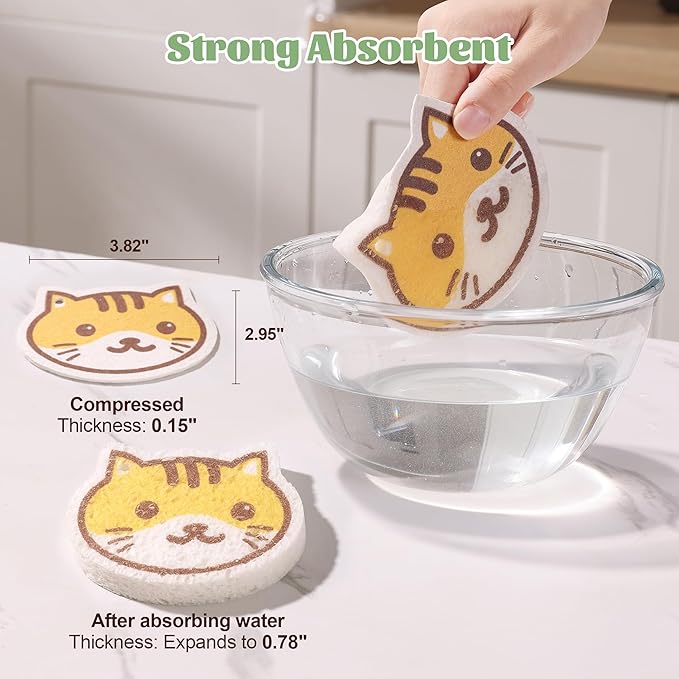 JOYMOOP Cartoon Kitchen Sponge, Cellulose Sponges for Cleaning, Non-Scratch Sponges for Dishes, Reusable Sponge for Household Cleaning - 9 Pcs Mixed Pattern (Kitten, Doggy and Piggy)