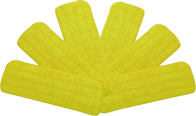 Washable Microfiber Mop Head (6 Pack) - Microfiber Replacement Mop Pads 16 x 5.5 Inches for Cleaning of Wet or Dry Floors - Professional Home/Office Cleaning Supplies, Yellow
