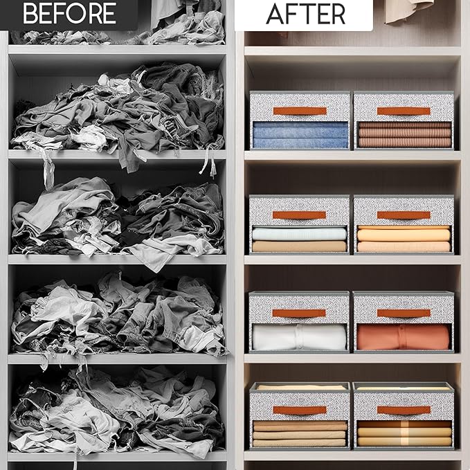 Homsorout Drawer Organizers and Storage - 10 Pack Foldable Pants Organizer with Clear Window & Handles, Fabric Closet Organizer for Clothes, Jeans, Sweaters, Towels, T-shirt, Scarf (Ant Light Gray)
