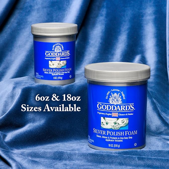 Goddard’s Silver Polish Foam – Silver Jewelry Cleaner for Antiques, Accessories, Ornaments & More – Silver Cleaner for Silverware Protection – Tarnish Remover for Jewelry w/Sponge Applicator (6 oz)