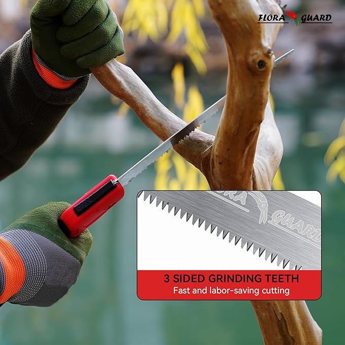 FLORA GUARD Folding Hand Saw 12-Inch, Heavy Duty SK5 Steel Pruning Saw with Hard Teeth for Wood Cutting, Tree Trimming, Camping & Gardening