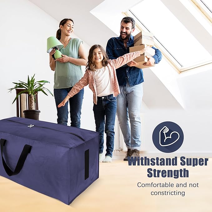 HOMESURE 8 Pack Large Strong Moving Bags with Zippers & Carrying Handles - Water-Resistant - Heavy Duty Storage Tote for Space Saving, Fold Flat, Alternative to Moving Box (Blue)