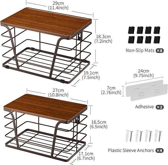Extra Large 2 Pack Potato and Onion Storage Bins,Stackable Storage Pantry Organizers, Kitchen Storage Bins for Potato and Onion, Wall Mount Trash Bag Holder with Bamboo Top, Brown
