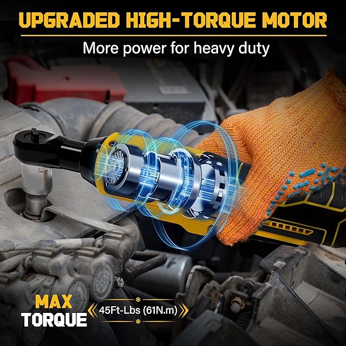 3/8" Cordless Ratchet Wrench for DEWALT 20V MAX Battery, 45 Ft-lbs(60 N.m) Power Electric Ratchet Tool Kit, Variable Speed Control, 7 Sockets, 1/4"Adapter & 3" Extension Bar (Tool Only)