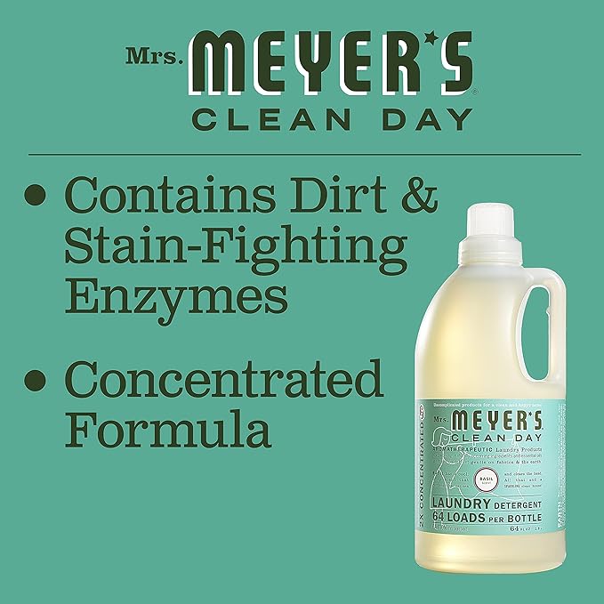 MRS. MEYER'S CLEAN DAY Liquid Laundry Detergent, Infused with Essential Oils, Basil, 64 oz (64 Loads)