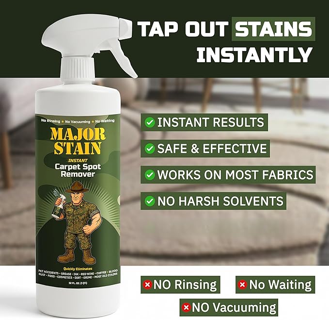 Carpet Stain Remover Spray – 32oz – Powerful Carpet Cleaner Spray & Spot Remover for Carpet, Upholstery & Rugs – Removes Wine, Coffee, Grease & Food Stains – Fragrance Free