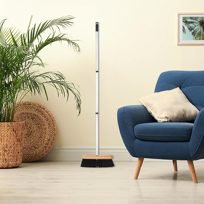 Superio Kitchen Broom Premium Black Tampico Bristles, with Grey Metal 3-Part Handle, Heavy Duty Household Broom - Easy Swiping Dust and Wisp, Home, Kitchen Bedroom, Lobby, Floors and Corners