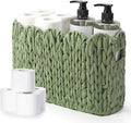Kathfly Sage Green Toilet Paper Storage Basket Scalloped Wicker Woven Bathroom Basket Toilet Paper Holder Holds up to 6 Mega Rolls Woven Organizer for Home Bathroom Kitchen Offices