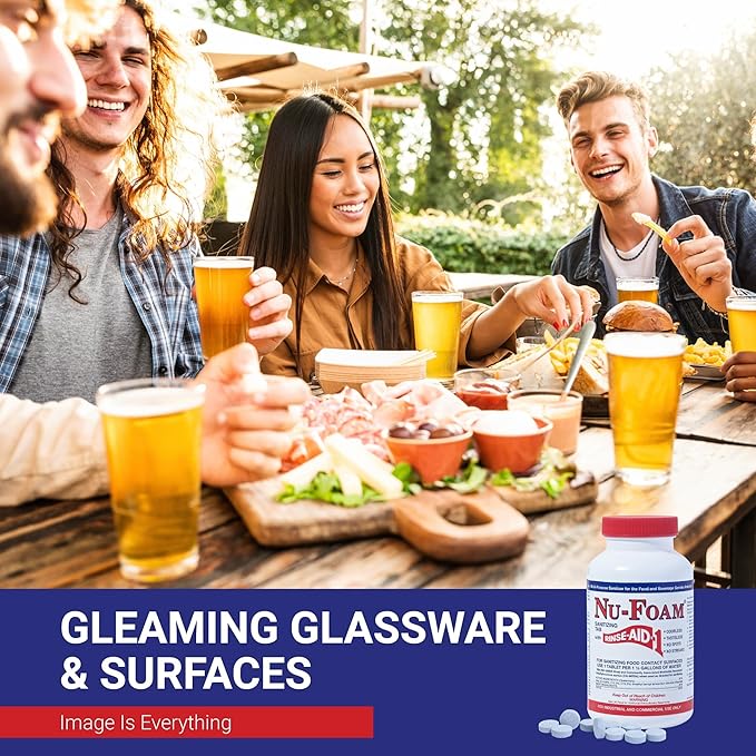 Nu-Foam Glass Washing Powder - Detergent for Bar Glassware – Original Streak-Free Solution - Hand Washing Bar, Tavern, Brewery Supplies - Spotless Serving Glasses - Easy On Hands - 4 Lb Jar