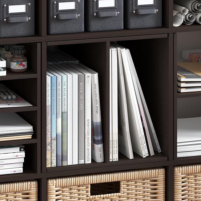 Furinno Cubicle Cube Insert, H-Shelf Cube Organizer, 2-Tier Shelf Accessory, Fits into Furinno Triple Thick Cubes, IKEA Kallax, for Organizers and Storage, Black Dark Oak