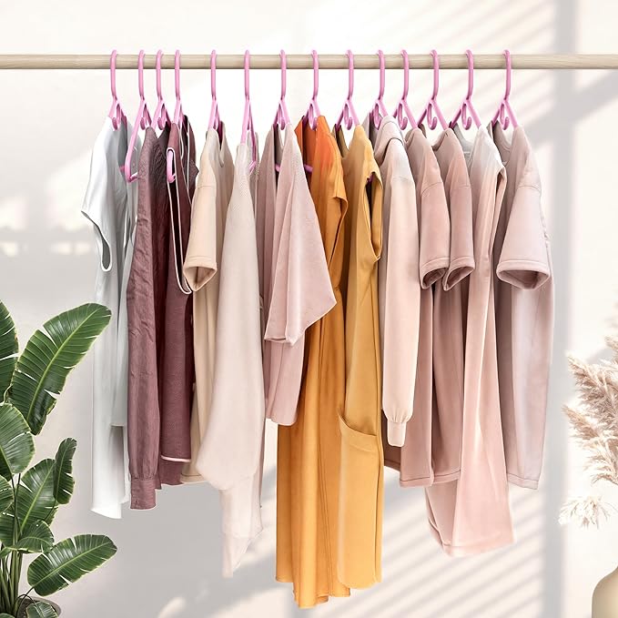 NEATERIZE Thick Heavy Duty Hangers - Pink Plastic Clothes Hangers 38 Pack - Great for Coat Hanger, Jackets Jeans & Suit Hanger for Closet - New Apartment Essentials Percheros Ganchos para Colgar Ropa