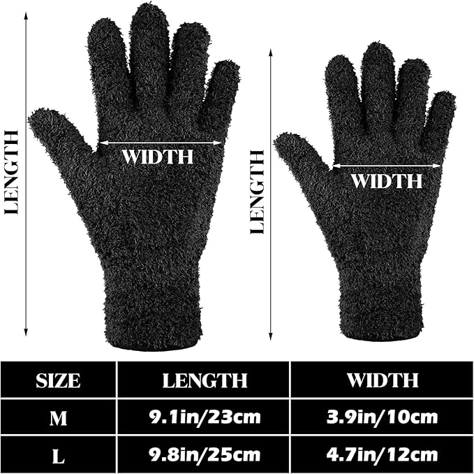 Patelai 3 Pairs Microfiber Plant Dusting Gloves Leaf Cleaning Gloves for Indoor Plants, Blinds, Furniture, House (Black,Large)