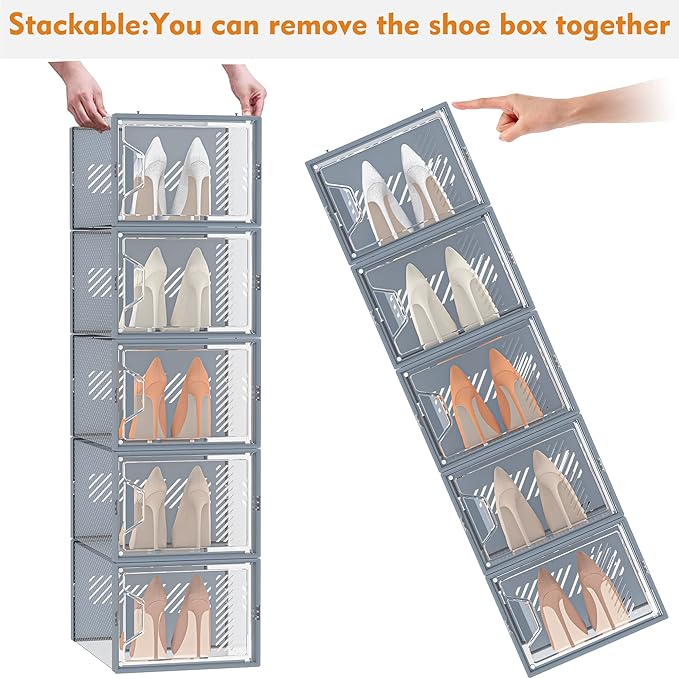 SIMPDIY Shoe Storage, 12 Pack X-Large Shoe Organizer for Closet, Shoe Boxes Clear Plastic Stackable Shoe Storage Boxes for Size 13