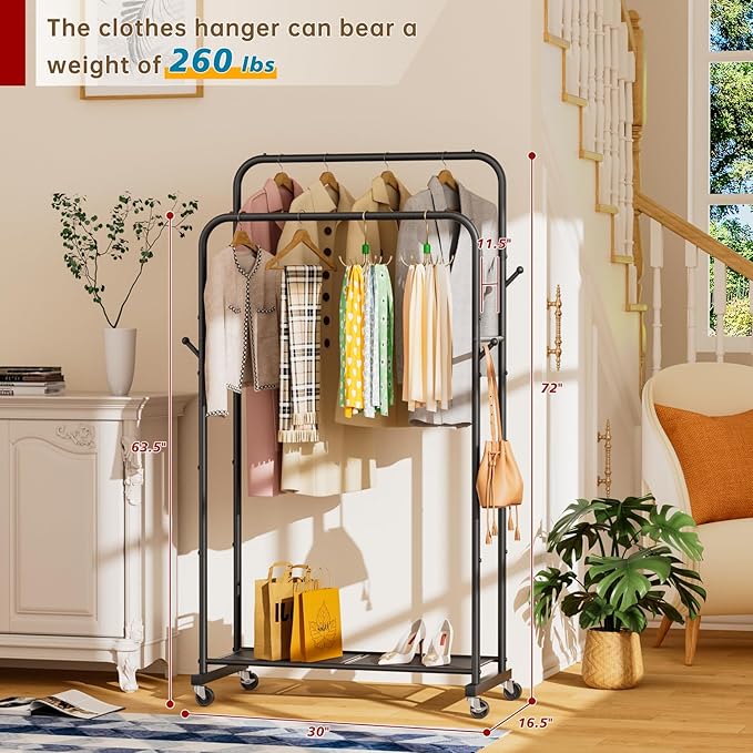 Golpart Clothes Garment Coat Rack Drying Clothing Racks Metal Freestanding for Hanging Clothes Portable Closet for Laundry Bedroom Black