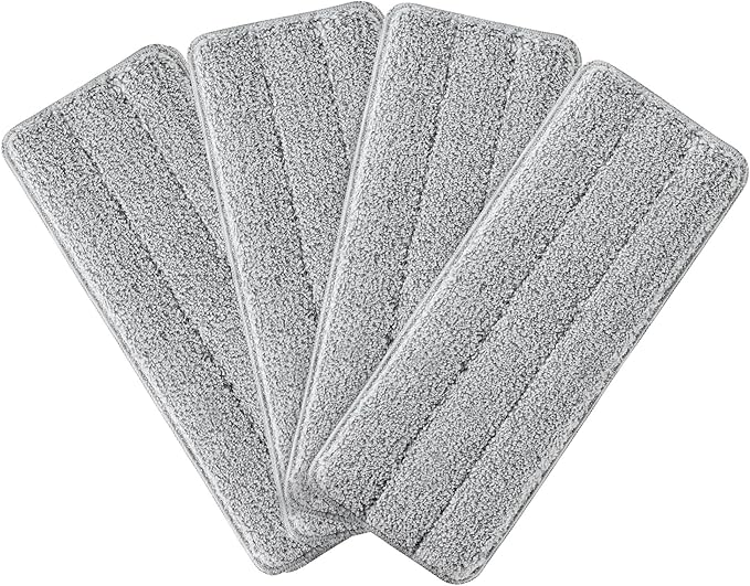 Flat Mop Pads, Reusable Mop Cleaning Refills, Microfiber Pads for BOSHENG Flat Mop or Mop Bucket System, Pack of 4 Washable 13-Inch Mop Heads - Grey