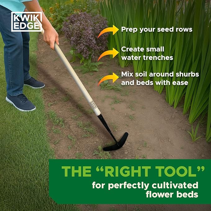 Weeder Tool for Lawn & Garden - Garden Cultivator Long Handle for Large Areas, Gardening Hand Weeding Tools, Long Weed Puller Tool Lawn Cultivator for Grass, Flower Beds or Backyard - KWIK EDGE Boss