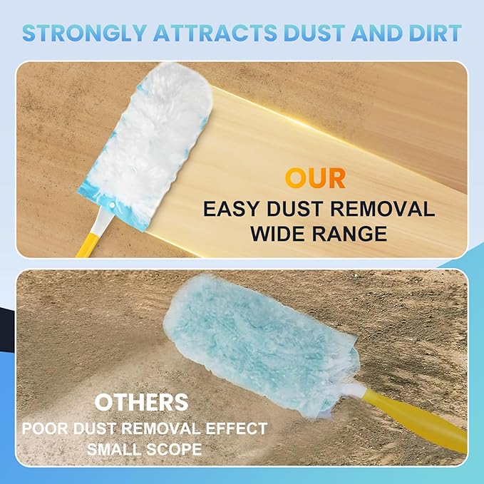 Duster Refills Compatible with Swiffer® Duster, 60 Count Heavy Duty Duster Refills with 1 Short Handle + 1 Extenda Handle, Multisurface 360° Dusters with 4X Microfibers, Unscented Dusters for Cleaning