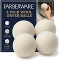 Farberware Wool Dryer Balls 4 Pack – Reusable 100% Wool Balls for Dryer – Natural Fabric Softener for Laundry, Towels & Bedding, Replaces Fabric Sheets & Liquid Softeners