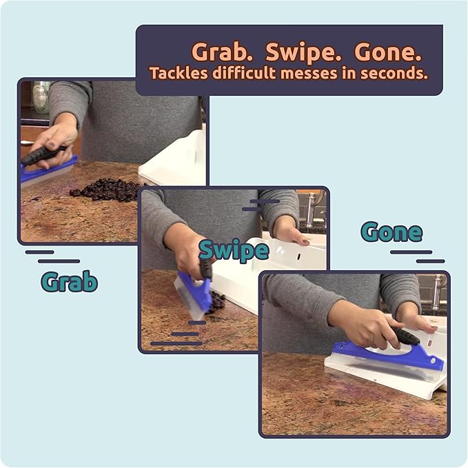 Mess Ranger | Patented Wet/Dry Cleanup Tool with Ramp & Reservoir | Captures 12oz of Liquid Spills & Pet Messes | Squeegee & Dustpan Set for Kitchen or Shop | Replace Paper Towels (Pink)