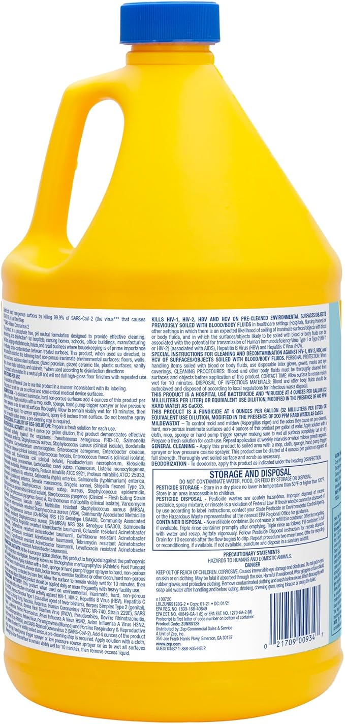 Zep No Rinse Floor Disinfectant, Blue (ZUNRS128)