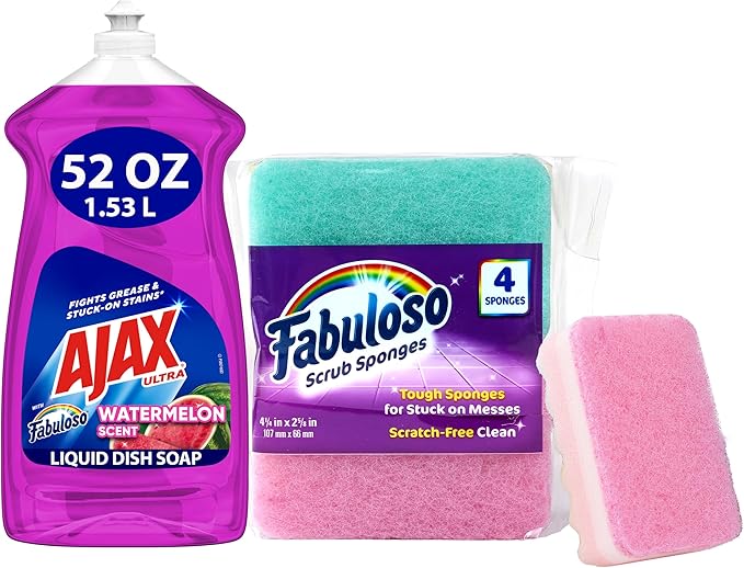Ajax Ultra Liquid Dish Soap with Fabuloso Watermelon Scent, Fights Grease and Stuck-On Stains, Deep Cleaning Action, 52 fl oz Bottle