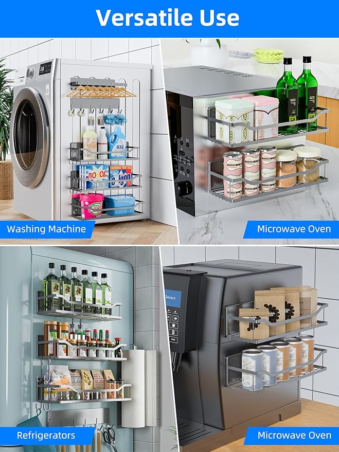 Multifunctional Magnetic Shelf for Washing Machine, Refrigerator, Microwave, and Any Metal Surface, Powerful Magnetic Shelves Include Magnetic Paper Towel Holder, Unique Hollow Design (5 pcs - Grey)