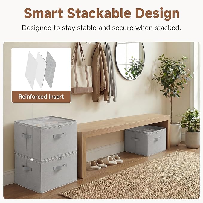 StorageWorks 2 Pack Shoe Organizer for Closet, Foldable Shoe Storage Box with Adjustable Dividers, Fabric Shoe Boxes Organizer for 32 Pairs, Closet Organizers and Storage Bin for Boots, Sneakers, Grey