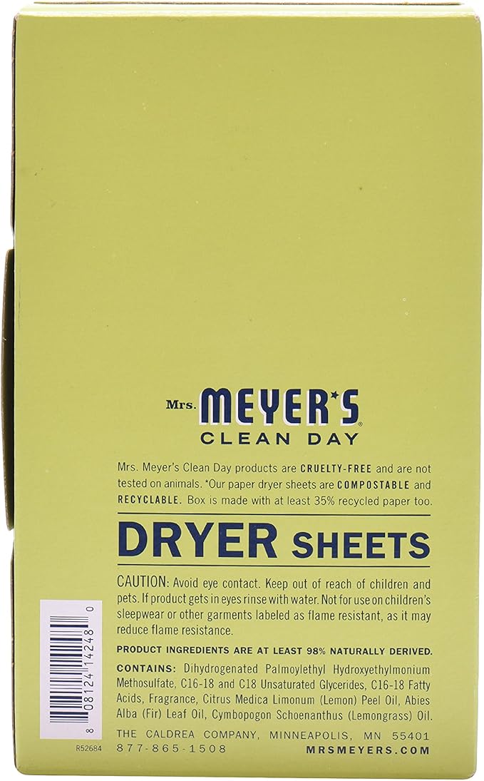 Mrs. Meyer's Clean Day Dryer Sheets, 80 Count (Lemon Verbena, Pack - 1)
