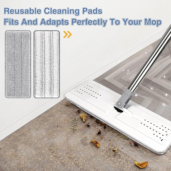 Flat Mop Head Replacement Pads Compatible with Joy-MOOP Mop and Bucket Set, Reusable Washable Squeeze Microfiber Mop Refills for Oshang Bosheng Mop - 13" X 4.9", Grey/Stripe