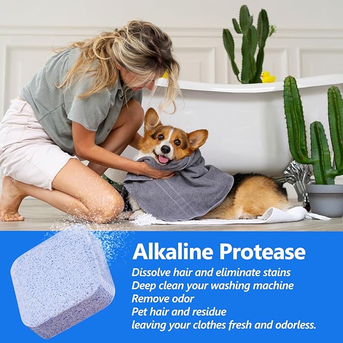 Washing Machine Cleaner-36Pack-18 Month Supply,Washer Machine Cleaner Tablets Formulated For Pet Owners,Easy Pet Hair Remover for Laundry,Compatible with HE, Top & Front Load Washer.Septic Safe