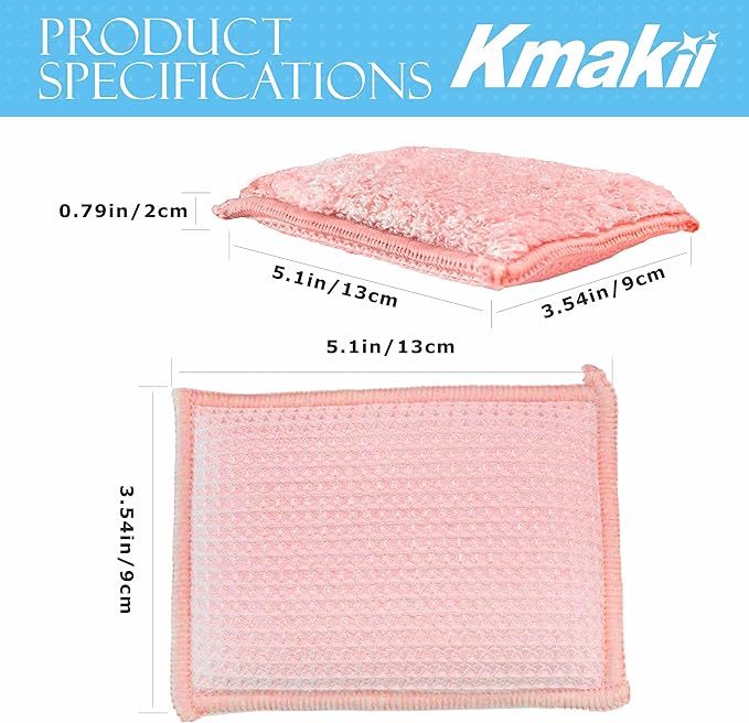 KMAKII Bamboo Kitchen Sponges Dish Sponge Super Absorbent Natural Dish Sponges, Red, Pack of 6
