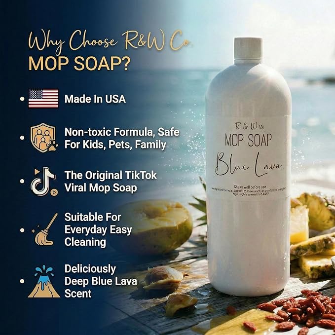 R&W CO. Original 32 oz Premium Mop Soap Blue Lava Scented, Gentle Floor Cleaner for all Surfaces, Non-Toxic, Pet and Skin Safe Formula, Streak-Free Shine