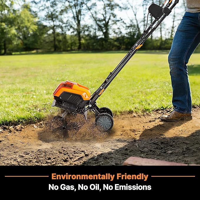 LawnMaster Brushless 48V MAX Cordless Tiller Cultivator with 2X MAX 24V 4.0ah Battery& 1x MX24V Dual Port Charger, 4X Blade, 14.5In Width & 9In Depth-CLTE4814