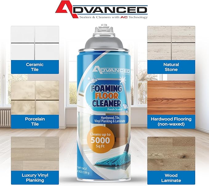 ADVANCED Sealers & Cleaners Aerosol Foaming Floor Cleaner - No Rinse Multi Surface Cleaner for Porcelain, Vinyl, Laminate, Tile, & Hardwood 19 oz - 6 Pack