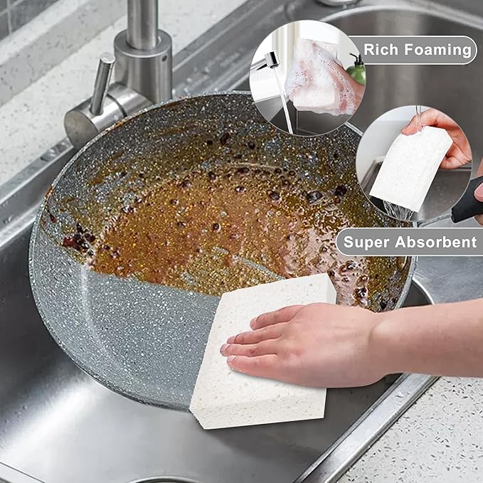 Extra Large Dish Sponges Kitchen for Cleaning, Natural Cellulose Sponges Reusable and Biodegradable, Non Scratch Sponge for Dishes Household Use (2-Pack)