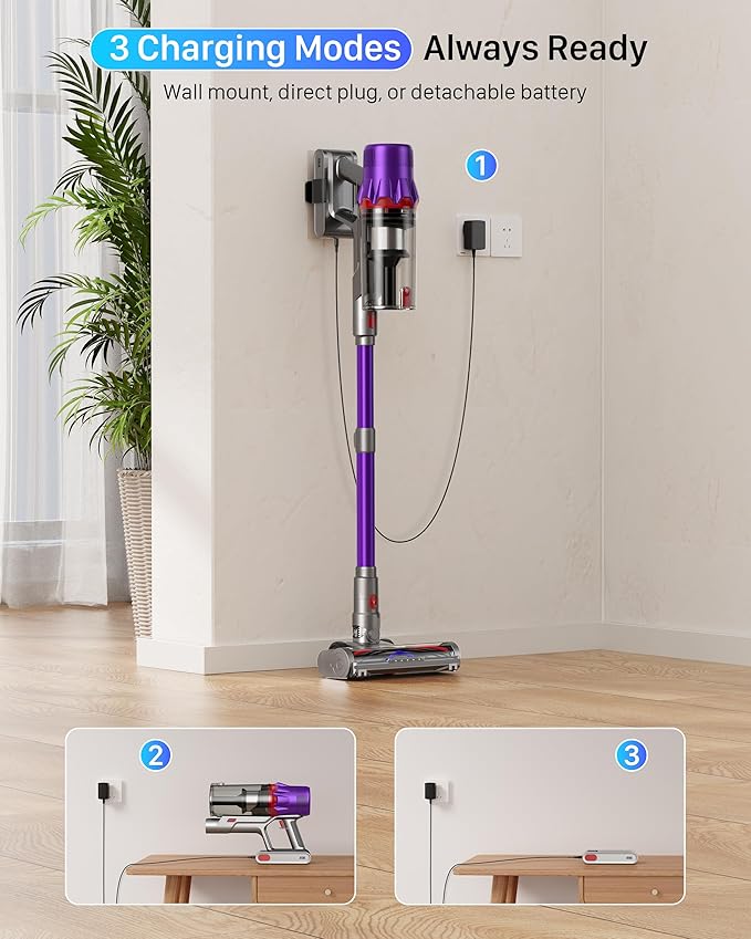 iXlion Cordless Vacuum Cleaner for Home - Powerful Stick Vacuum with HEPA Filter, 55-Min Runtime, LED Light, Anti-Tangle Brush, Detachable Battery,Lightweight Vacuum for Pet Hair,Carpets & Hard Floors