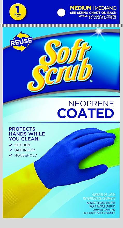 Soft Scrub Neoprene Coated, Reusable Latex Household Glove