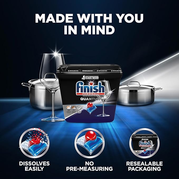 Finish Quantum Dishwasher Pods, No Pre-Rinse Dishwasher Detergent Soap Removes 24HR Dried-On Stain and Grease, Leaving a Virtually Spotless Shine,168 Count, Pack of 2