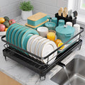 Sakugi Stainless Steel Dish Drying Rack for Kitchen Counter, Sink Organization and Storage Essentials with Silverware & Utensil Holder, Home and Apartment Decor, 12.5''W x 16.5'L, Black