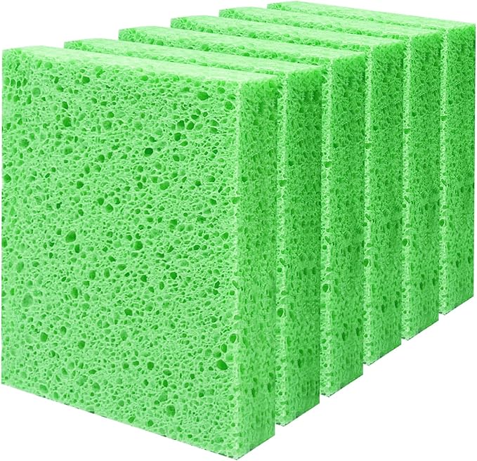 Cellulose Sponges, Large Size 4" x 6" x 1" - Heavy Duty Scrub Kitchen Sponge, Clean Tough Messes Without Scratching Kitchen Cleaning Pads, Pop Up Eco DIY (6 Pack), Green